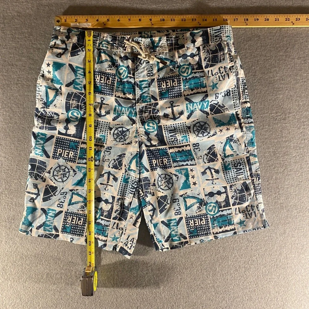 Kiwi Saint Tropez Mens Swim Shorts Blue Nautical Anchor Print Size 34Trunk